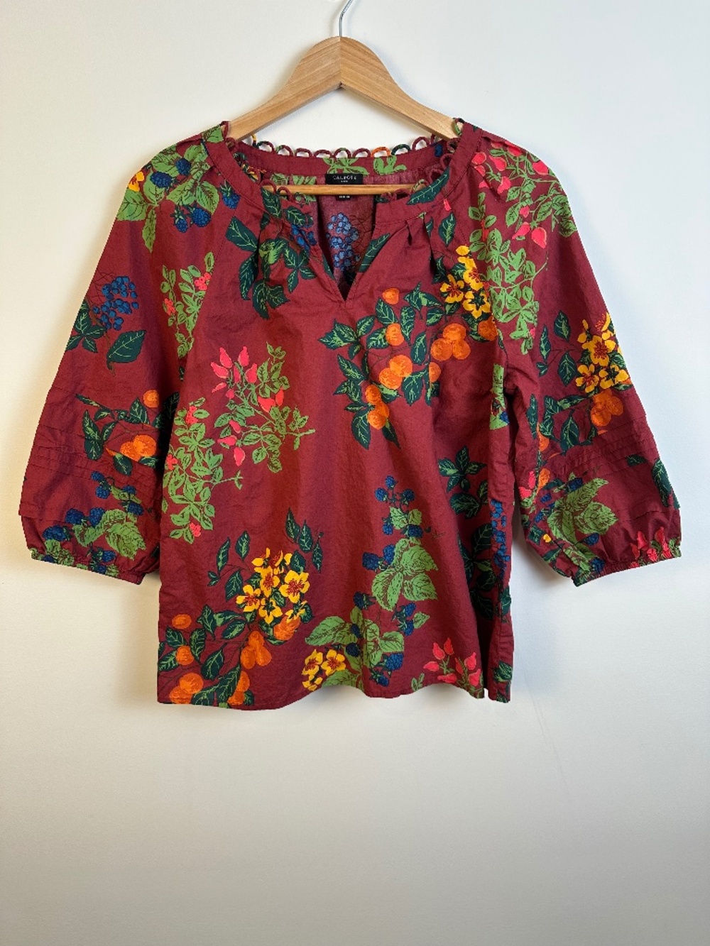 Talbots Petite Floral Fruit Print Cotton Popover Blouse MP